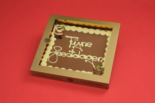 Vierkante chocolade wensplaat Fijne Feestdagen