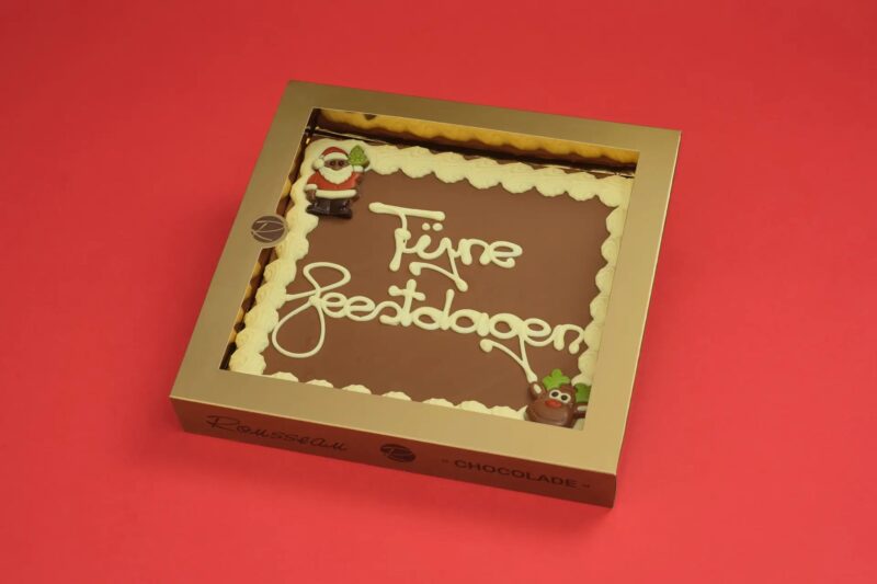 Vierkante chocolade wensplaat Fijne Feestdagen