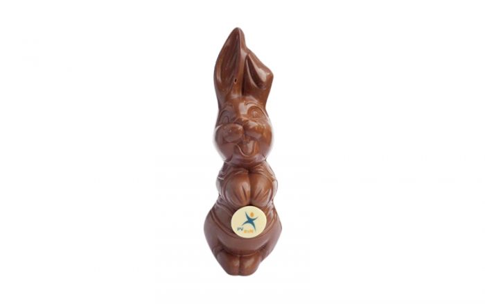 Lachende Paashaas holfiguur met logo